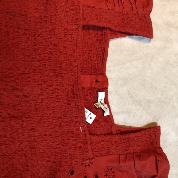 Madewell Eyelet-Sleeve Lucie Smocked Peplum Top Size XS - Picture 7 of 10